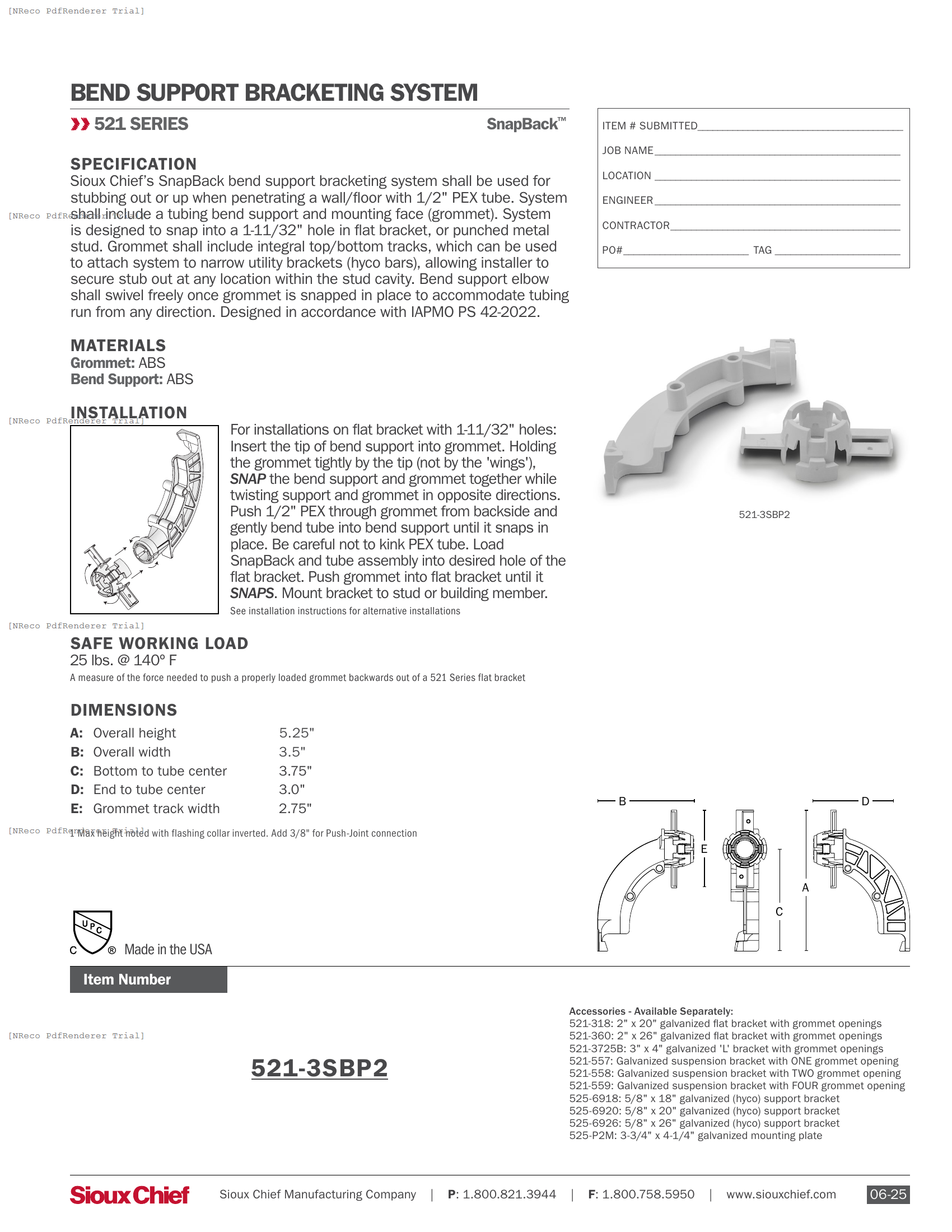 521-3SBP2 - SNAPBACK BEND SUPPORT BRACKETING SYSTEM - SPEC SHEET.PDF Specification Document
